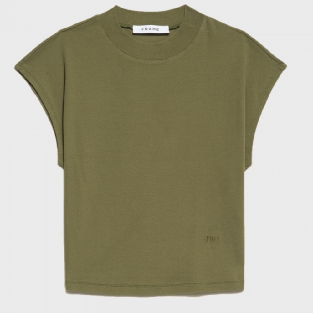 Frame Mock Neck Tee Top Surplus Green 100% Cotton Crop NWT